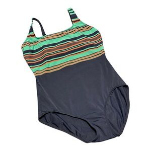 TYR One Piece Swimsuit Plus Size 14 Blue Green Orange Made In Canada Swim VTG